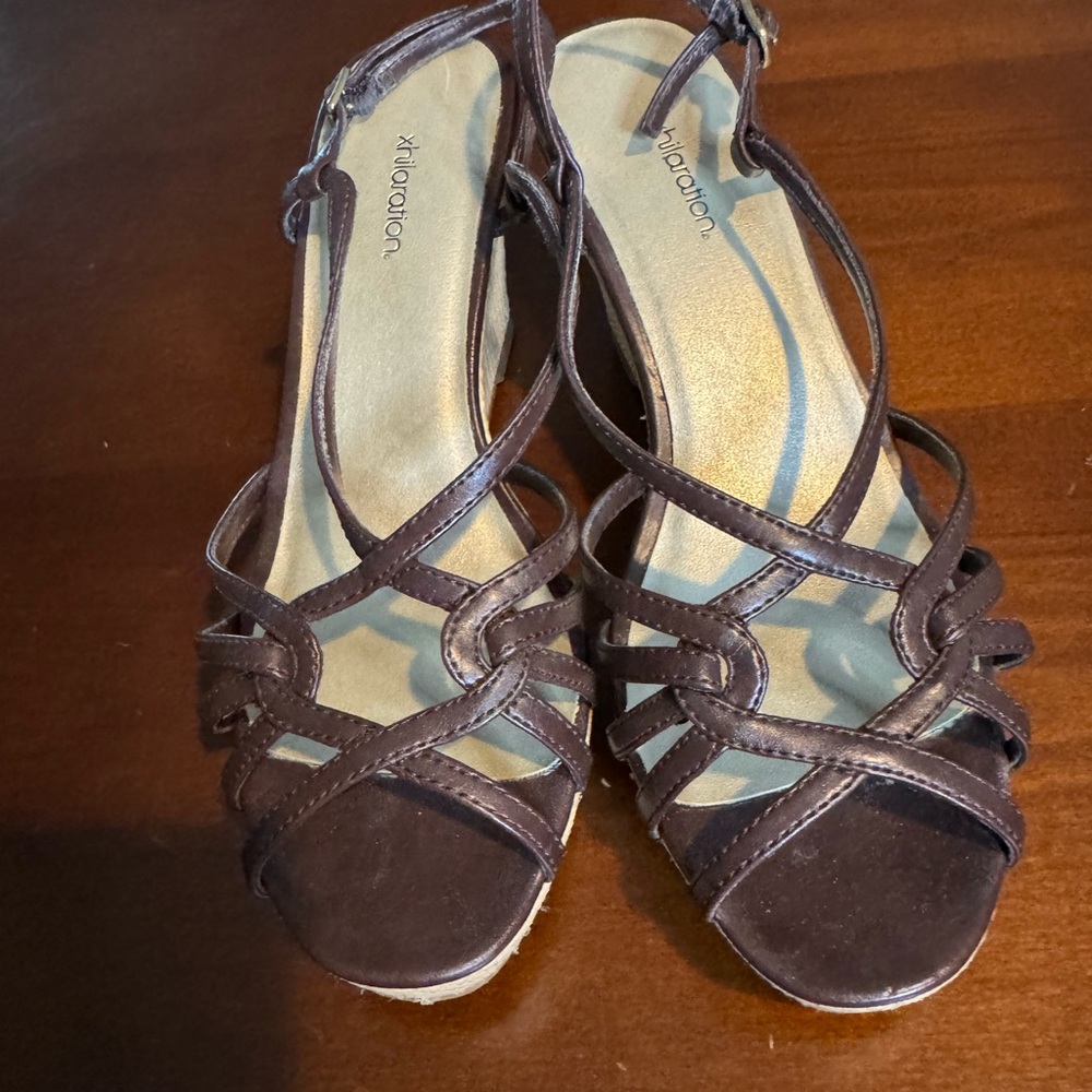 Xhilaration wedge sandals, size 9, brown.